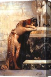 Statue Canvas Paintings - Two Figures by a Statue of Sphinx (study) by Henryk Hector Siemiradzki