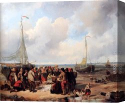 Around The Fish Canvas Paintings - De afschlag van visch aan het strand te Scheveningen a fish auction on the beach by Herman Frederik Carel ten Kate