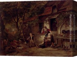Ponies, a Calf And Poultry in a Farmyard Canvas Paintings - The Farmyard Thief by Herman Frederik Carel ten Kate