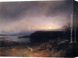 Herzog Canvas Paintings - Campfire in Moonlight by Herman Herzog