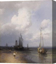 Herzog Canvas Paintings - Dutch Coastal Scene by Herman Herzog