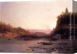 Herzog Canvas Paintings - Evening on the Susquehanna by Herman Herzog