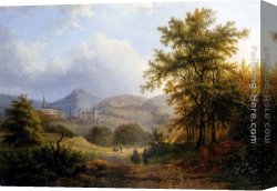 Wooded Landscape with Water Mill Canvas Paintings - A Wooded River Landscape At Dusk by Hermanus Everhardus Rademaker