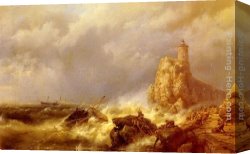 Shipwreck Canvas Paintings - A Shipwreck In Stormy Seas by Hermanus Koekkoek Snr