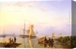 Calm Canvas Paintings - Shipping in a Calm, Amsterdam by Hermanus Koekkoek Snr