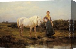 Hardy Canvas Paintings - Noonday taking a Horse to Water by Heywood Hardy