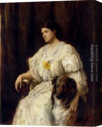 Hardy Canvas Paintings - Portrait of a lady with her collie, seated, three-quarter length by Heywood Hardy