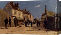 Fiacre Rue Bonaparte Canvas Paintings - Rue Pavoisee A Dieppe by Hippolyte Camille Delpy
