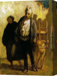 Wandering Thoughts Canvas Paintings - Wandering Saltimbanques by Honore Daumier