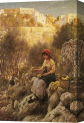 Waterhouse Gather Flower Girls Canvas Paintings - Young Girls Picking Flowers by Horace Fisher