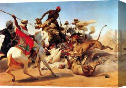 The Moose Hunt Canvas Paintings - The Lion Hunt by Horace Vernet