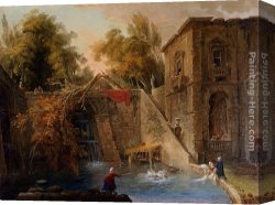 Hubert Robert Canvas Paintings - "L'arbre Brise" by Hubert Robert
