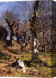 Hugh Bolton Jones Road to The Farm Canvas Paintings - Gathering Leaves by Hugh Bolton Jones
