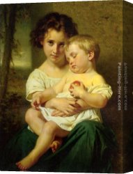Merle Canvas Paintings - Jeune fille tenant un enfant endormi by Hughes Merle