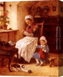 Lessons Canvas Paintings - The Sewing Lesson by Hugo Oehmichen