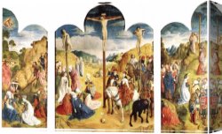 Triptych Canvas Paintings - Calvary Triptych by Hugo van der Goes