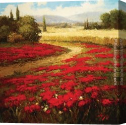 Jaune Poppy Canvas Paintings - Red Poppy Trail by Hulsey