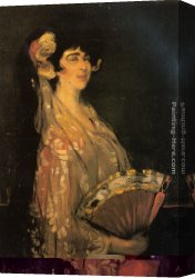 Zabaleta Canvas Paintings - An Elegant Lady Fanning Herself by Ignacio Zuloaga y Zabaleta
