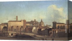 Caffi Canvas Paintings - A View Of The Forum by Ippolito Caffi