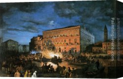 Caffi Canvas Paintings - Fete a Venise by Ippolito Caffi