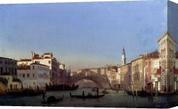 Caffi Canvas Paintings - The Rialto Bridge, Venice by Ippolito Caffi