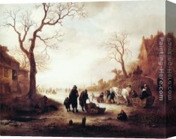 Adriaen Van Ostade Canvas Paintings - A Canal in Winter by Isack van Ostade