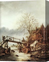 A Farmyard Scene in Winter Canvas Paintings - A Winter Scene by Isack van Ostade