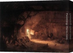 Adriaen Van Ostade Canvas Paintings - Farmhouse Interior by Isack van Ostade