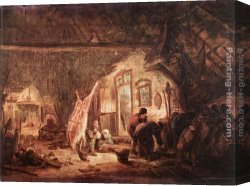Adriaen Van Ostade Canvas Paintings - Pig-Killing by Isack van Ostade