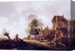 Adriaen Van Ostade Canvas Paintings - Travellers at a Country Inn by Isack van Ostade