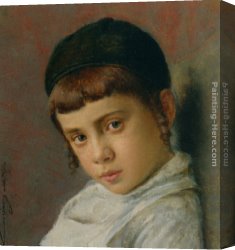 Portrait of a Young Boy Canvas Paintings - Portrait of a Young Boy with Peyot by Isidor Kaufmann