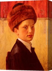 Portrait of a Young Boy Canvas Paintings - Portrait of a Young Chassidic Boy by Isidor Kaufmann