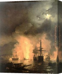 Battle Canvas Paintings - Battle of Chesma by Ivan Constantinovich Aivazovsky