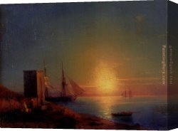 Figure Classic Canvas Paintings - Figures In A Coastal Landscape At Sunset by Ivan Constantinovich Aivazovsky