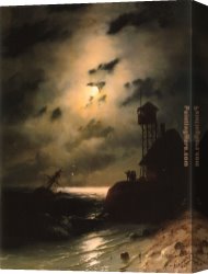 Shipwreck Canvas Paintings - Moonlit Seascape With Shipwreck by Ivan Constantinovich Aivazovsky