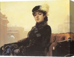 Portrait of a Woman Canvas Paintings - Portrait of a Woman by Ivan Nikolaevich Kramskoy