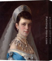 Head Canvas Paintings - Portrait of Empress Maria Fyodorovna in a Head-Dress Decorated with Pearls by Ivan Nikolaevich Kramskoy