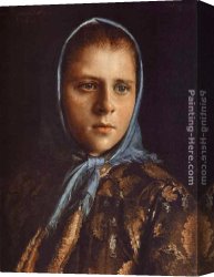 Russian Canvas Paintings - Russian Girl in a Blue Shawl by Ivan Nikolaevich Kramskoy