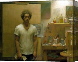 Jacob Canvas Paintings - Self Portrait with canvas by Jacob Collins