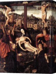 Donors Canvas Paintings - Crucifixion with Donors and Saints by Jacob Cornelisz Van Oostsanen