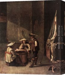 A Rank Soldier of The 7th Hussar Regiment Canvas Paintings - Guardroom with Soldiers Playing Cards by Jacob Duck