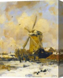 Jacob Canvas Paintings - A Windmill in a Winter Landscape by Jacob Henricus Maris