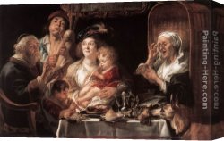 Plays Canvas Paintings - As the Old Sang the Young Play Pipes by Jacob Jordaens