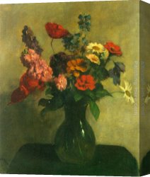 Jacob Duck Canvas Paintings - Mixed Summer Flowers by Jacob Simon Hendrik Kever