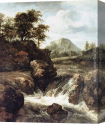 Jacob Canvas Paintings - A Waterfall by Jacob van Ruisdael