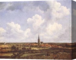 Ruisdael Canvas Paintings - Landscape with Church and Village by Jacob van Ruisdael