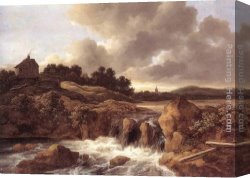 Jacob Canvas Paintings - Landscape with Waterfall by Jacob van Ruisdael