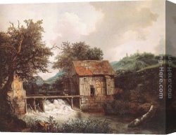 Watermill Canvas Paintings - Two Watermills and an Open Sluice near Singraven by Jacob van Ruisdael