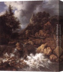 Ruisdael Canvas Paintings - Waterfall in a Mountainous Northern Landscape by Jacob van Ruisdael