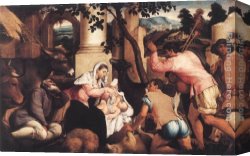 Adoration Canvas Paintings - Adoration of the Shepherds by Jacopo Bassano